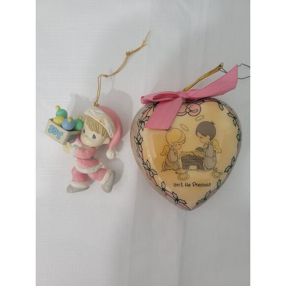 Precious Moments Christmas Ornaments Heart & Girl 1996 Set Of 2 - Picture 2 of 8